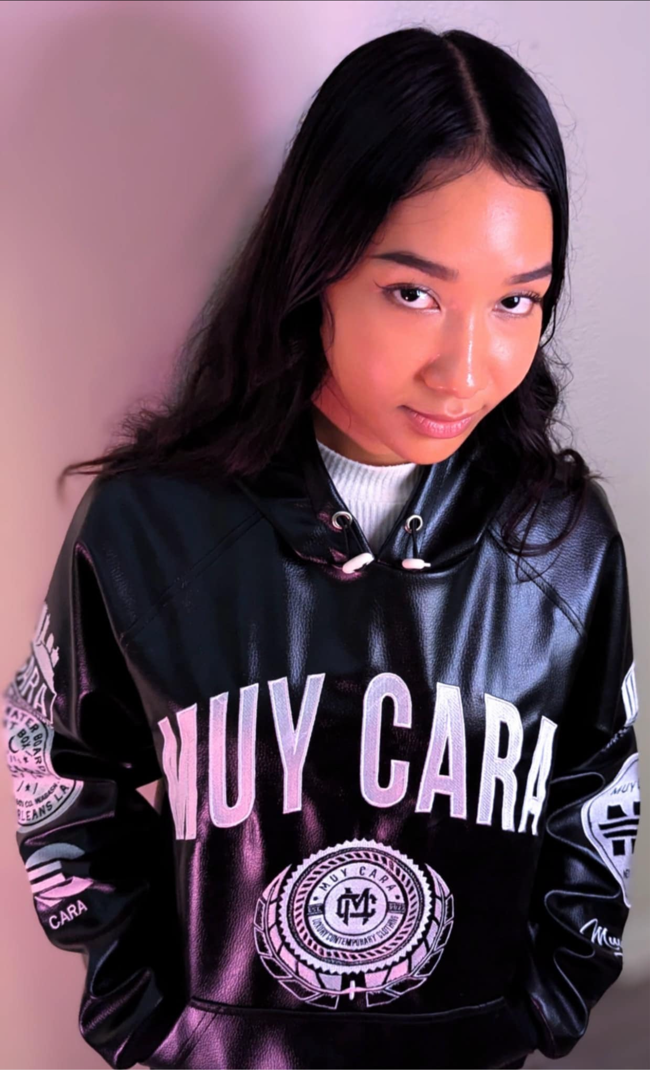 Unisex 100% Vegan Leather Logo Hoody
