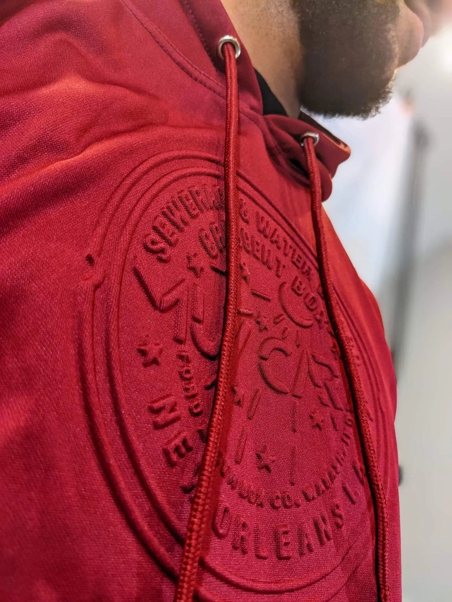 MAROON EMBOSSED UNISEX HOODY