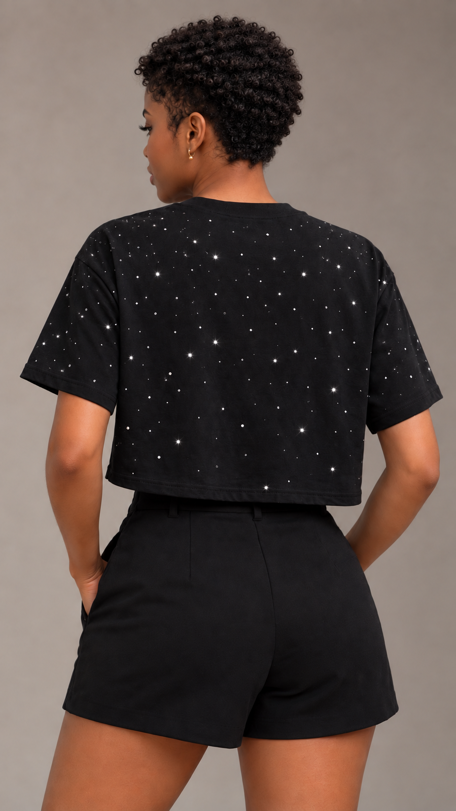 Muy Cara Angel Galaxy Crop Top – Women’s Luxury Streetwear Graphic Tee, Designer Black Crop Shirt
