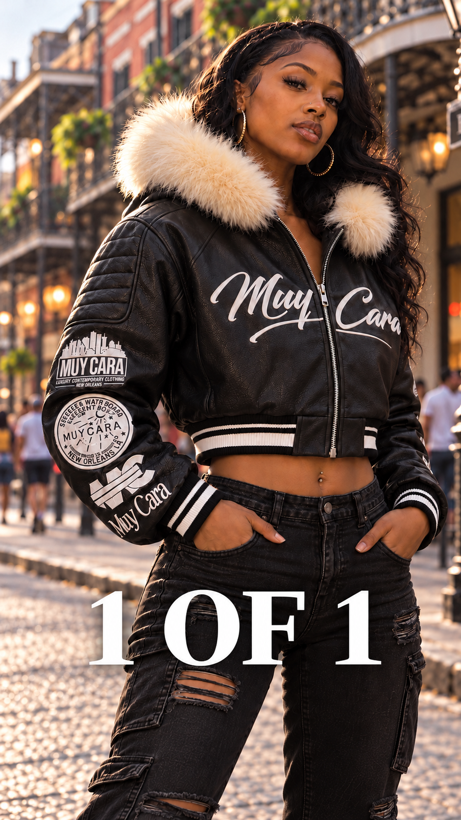 Black Women’s 100% Leather Crop Top Fur Hoody 1 of 1