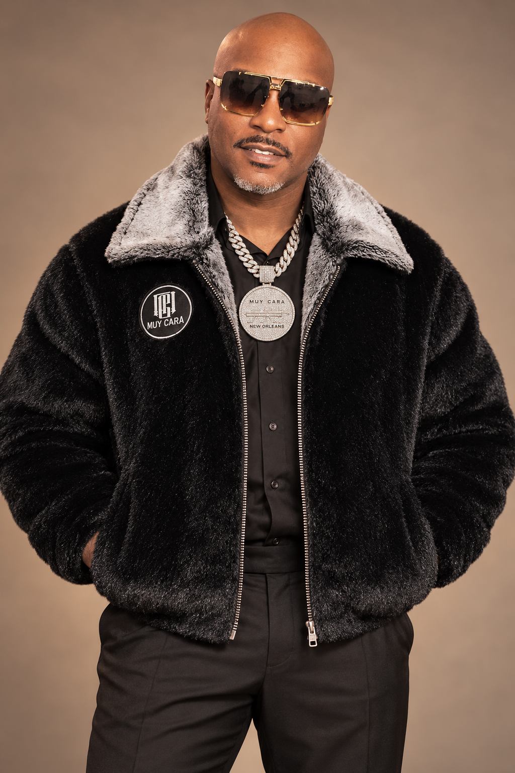 “NEWEST RELEASE” Muy Cara Unisex “Black Ice” Luxe Fur Bomber