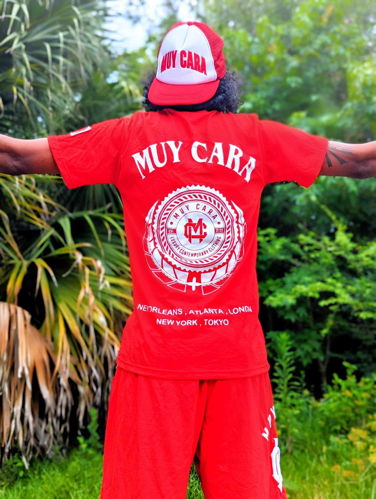 STREET CAR RED UNISEX 3 PIECE SET (includes top, bottom and hat) - www.muycara.com