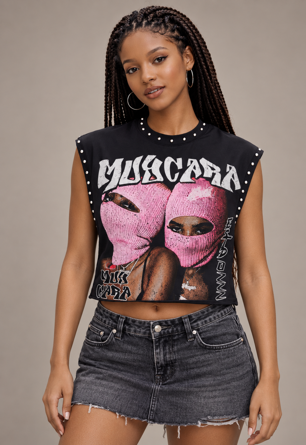 Muy Cara “No Money No Party” Unisex Cropped Boxy Sleeveless Tee – Black