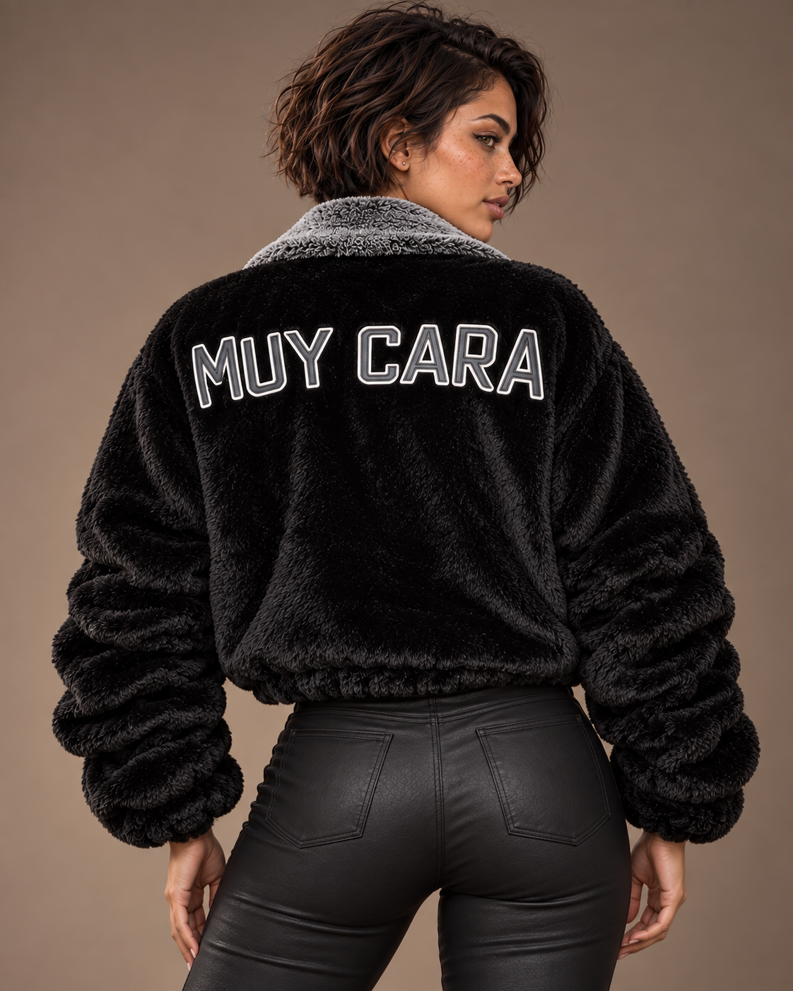 “NEWEST RELEASE” Muy Cara Unisex “Black Ice” Luxe Fur Bomber