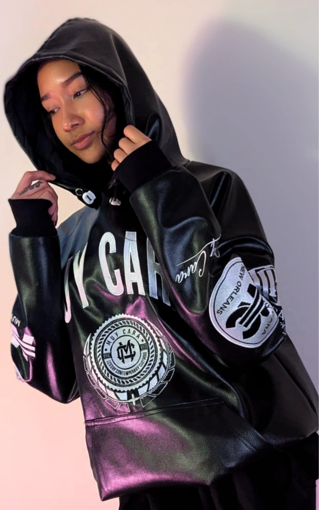 Unisex 100% Vegan Leather Logo Hoody - www.muycara.com