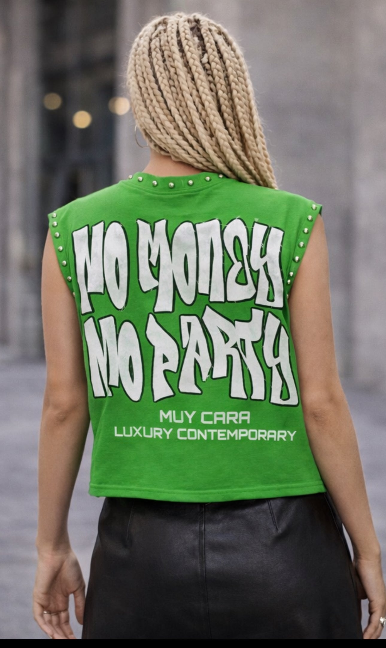 Muy Cara “No Money No Party" Unisex Cropped Boxy  Sleeveless Tee