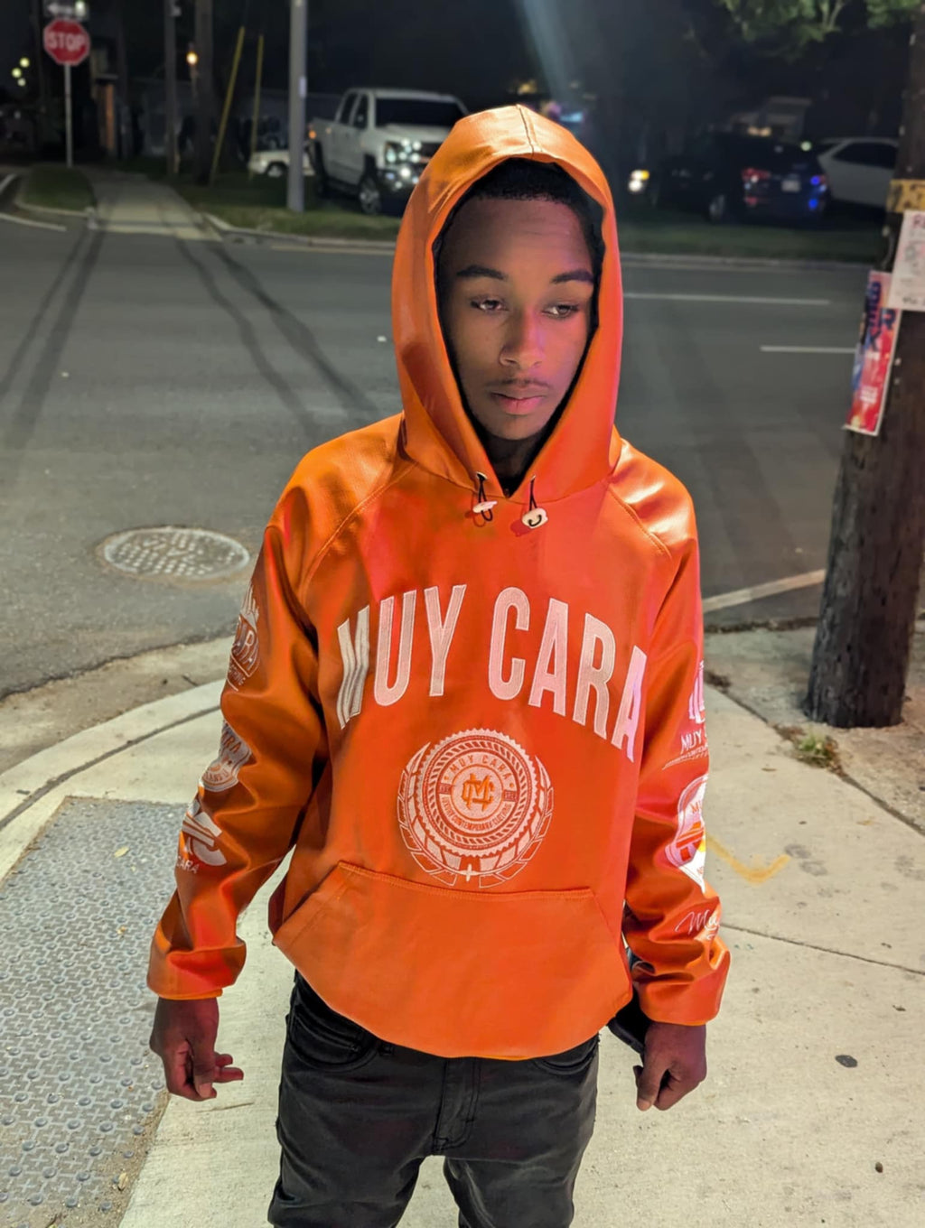 Unisex 100% Vegan Leather Logo Hoody - www.muycara.com