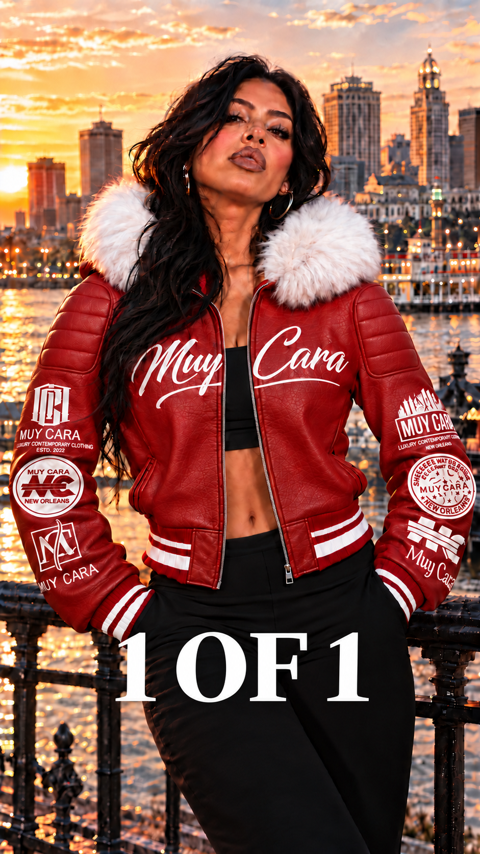 Red Women’s 100% Leather Crop Top Fur Hoody 1 of 1