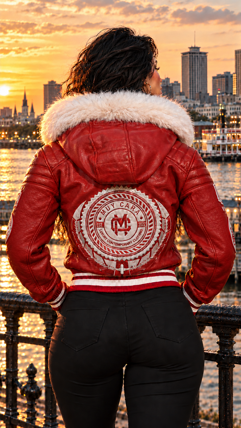Red Women’s 100% Leather Crop Top Fur Hoody 1 of 1