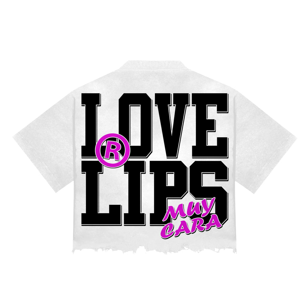“Love Lips” Unisex Boxy Distressed Hem Crop Tee - www.muycara.com