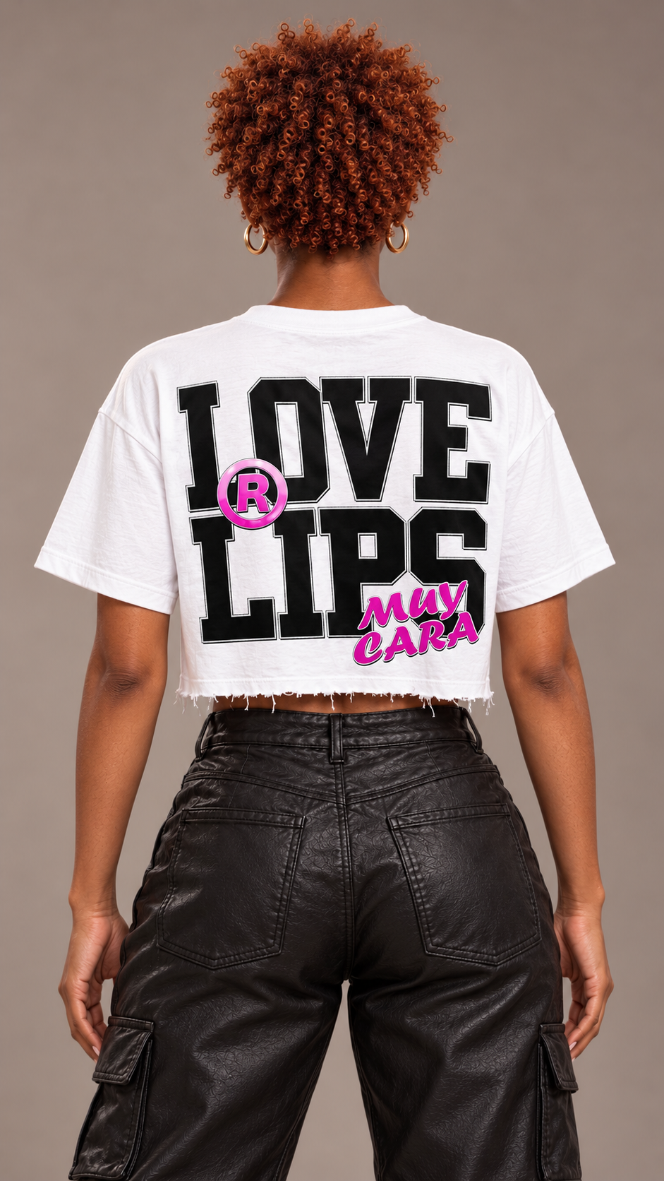 Muy Cara Women’s Oversized Bold Lips Graphic Tee – Luxury Streetwear Crop with Distressed Statement Detail