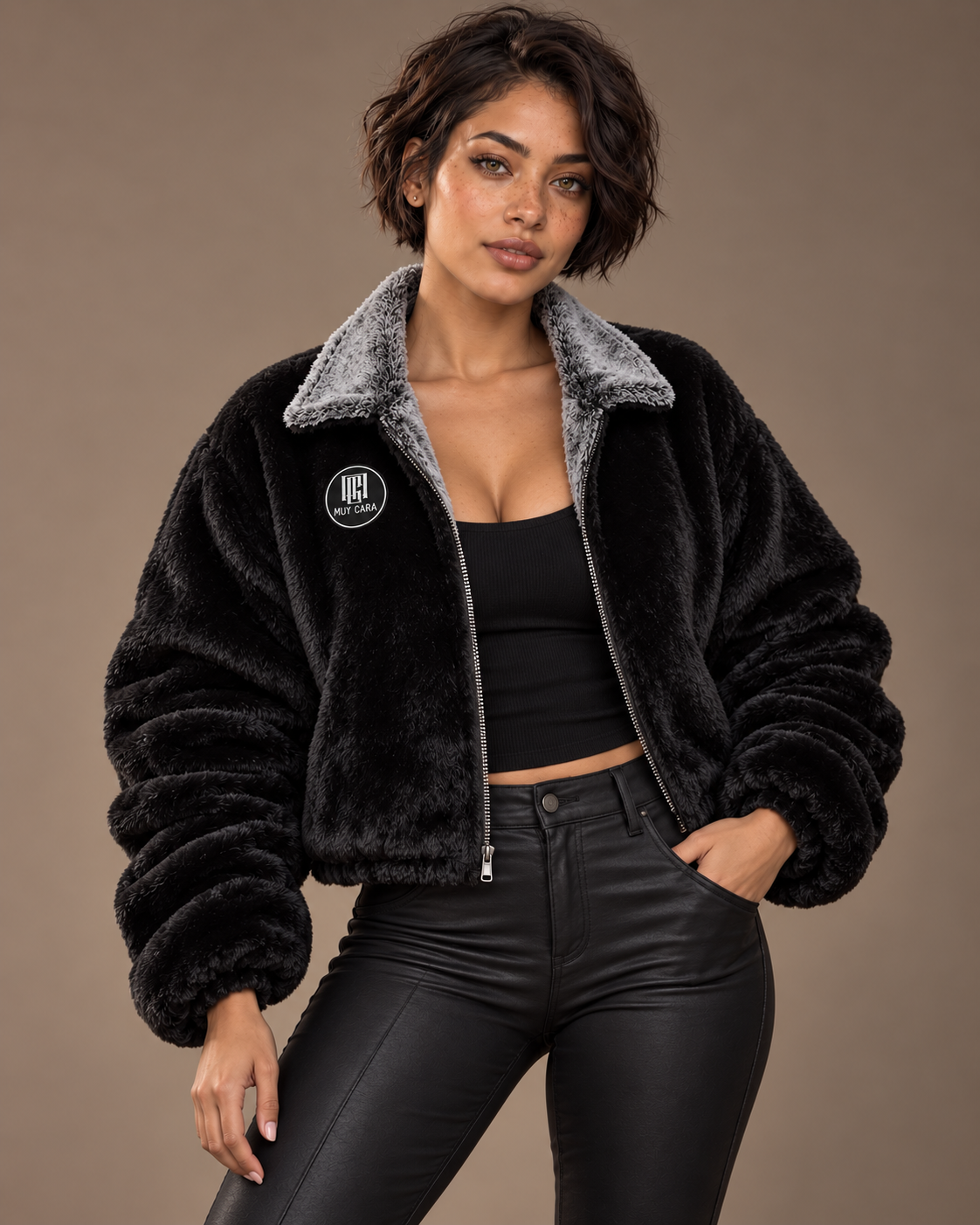 “NEWEST RELEASE” Muy Cara Unisex “Black Ice” Luxe Fur Bomber
