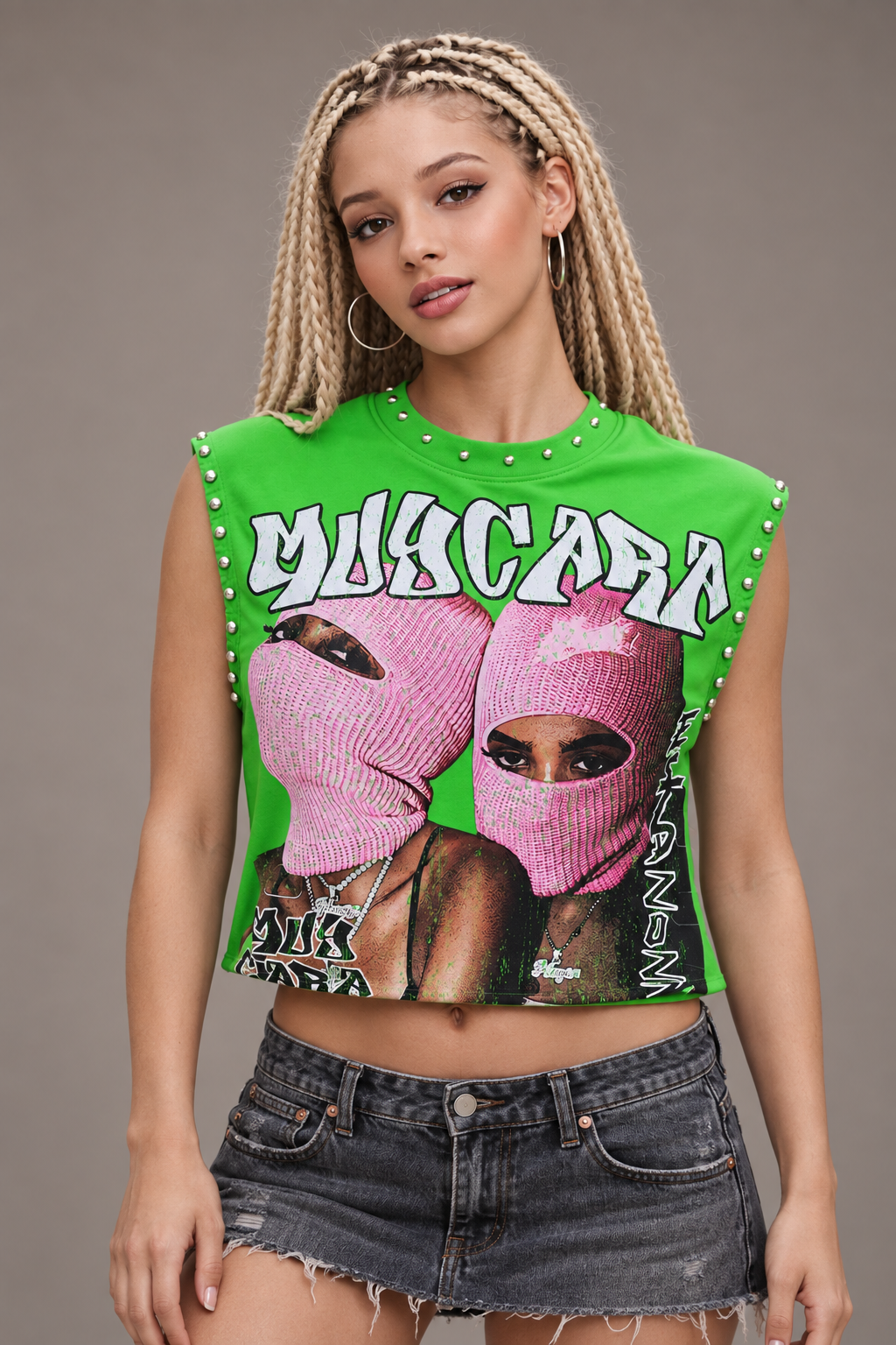 Muy Cara “No Money No Party” Women’s Cropped Boxy Sleeveless Tee – Green