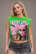 Muy Cara “No Money No Party” Women’s Cropped Boxy Sleeveless Tee – Green