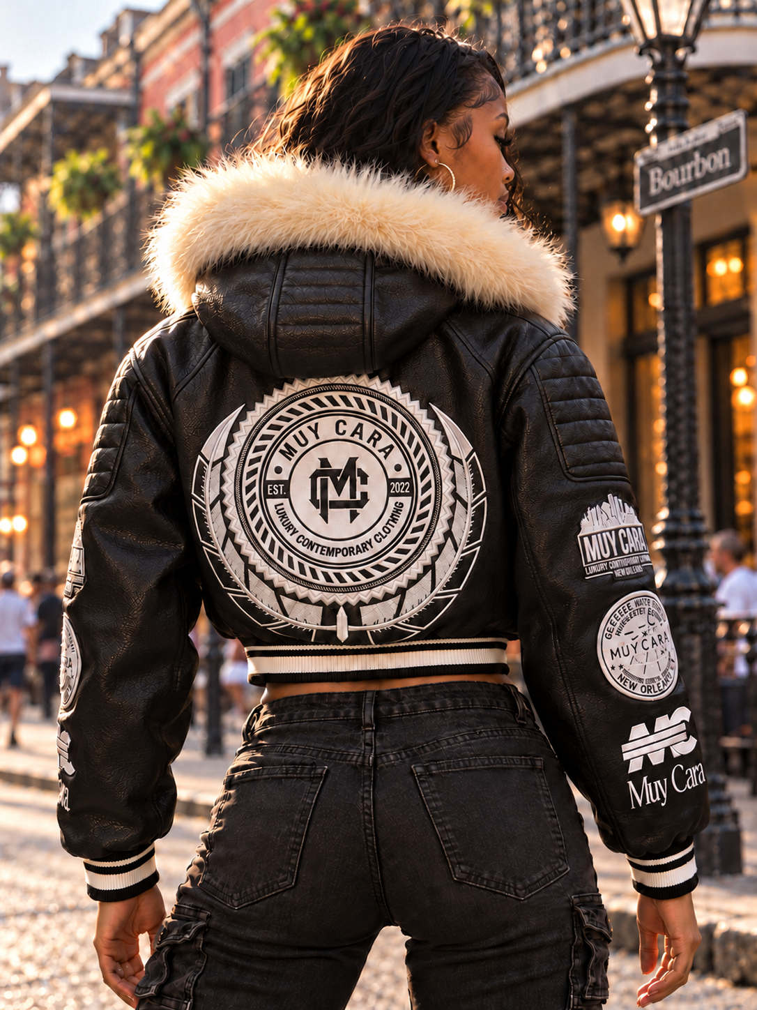 Black Women’s 100% Leather Crop Top Fur Hoody 1 of 1