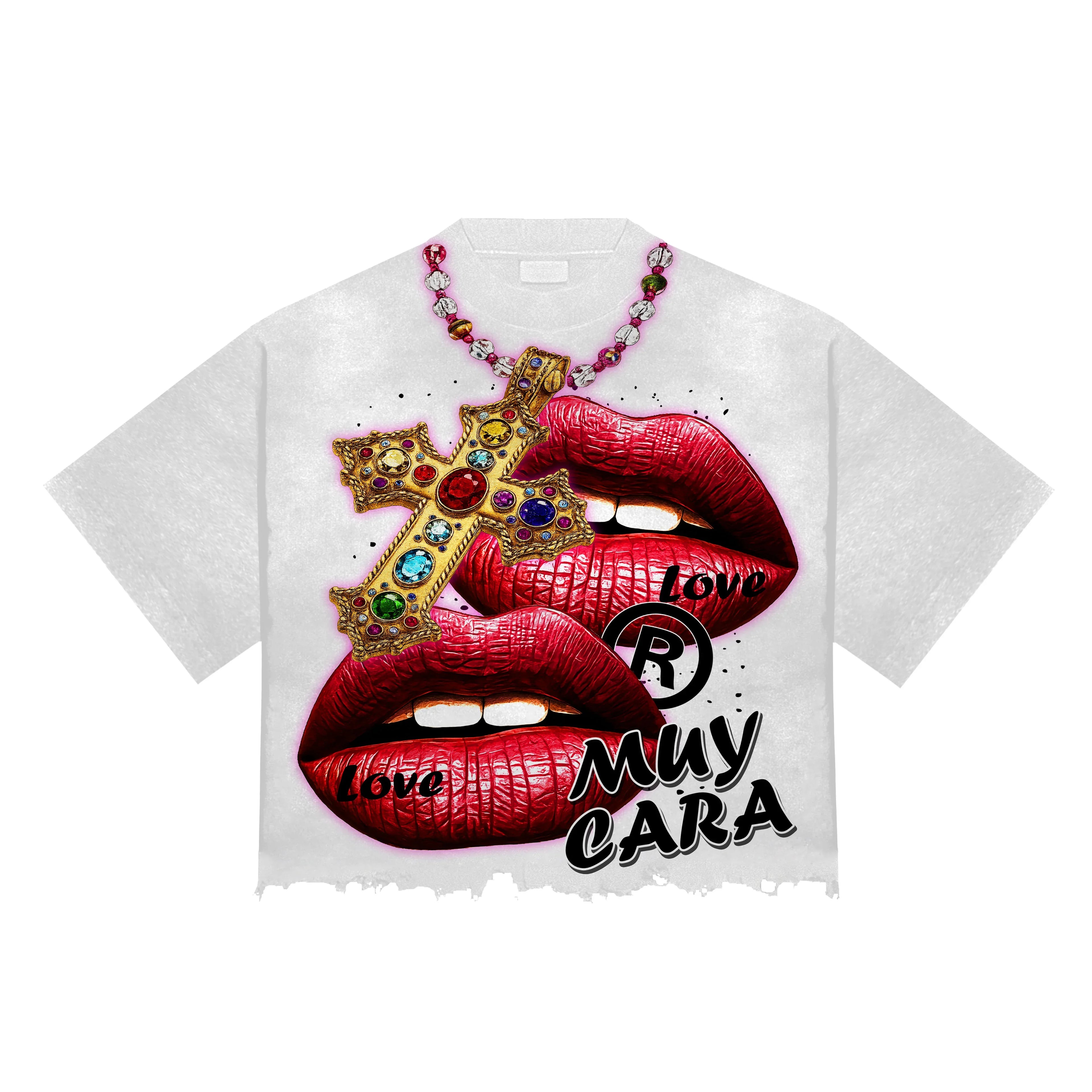 “Love Lips” Unisex Boxy Distressed Hem Crop Tee - www.muycara.com
